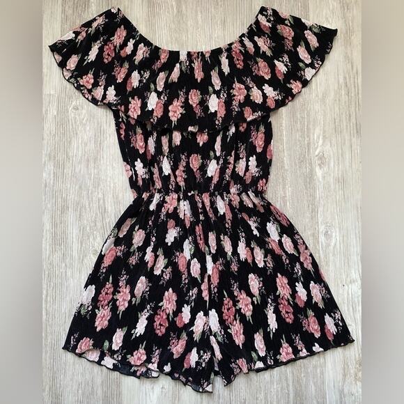 Ultra Flirt | Women's One Piece Floral Off Shoulder Ruffle Romper | Small - Picture 2 of 3